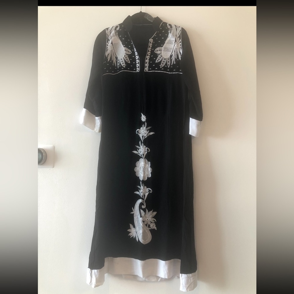 Elegant Black and White Embroidered Dress